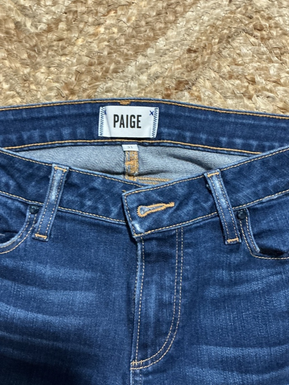 PAIGE Dark Blue Slim Jeans with Contrast Stitching
